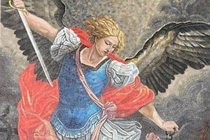 Walka Archanioła Michała z Diabłem w mozaice