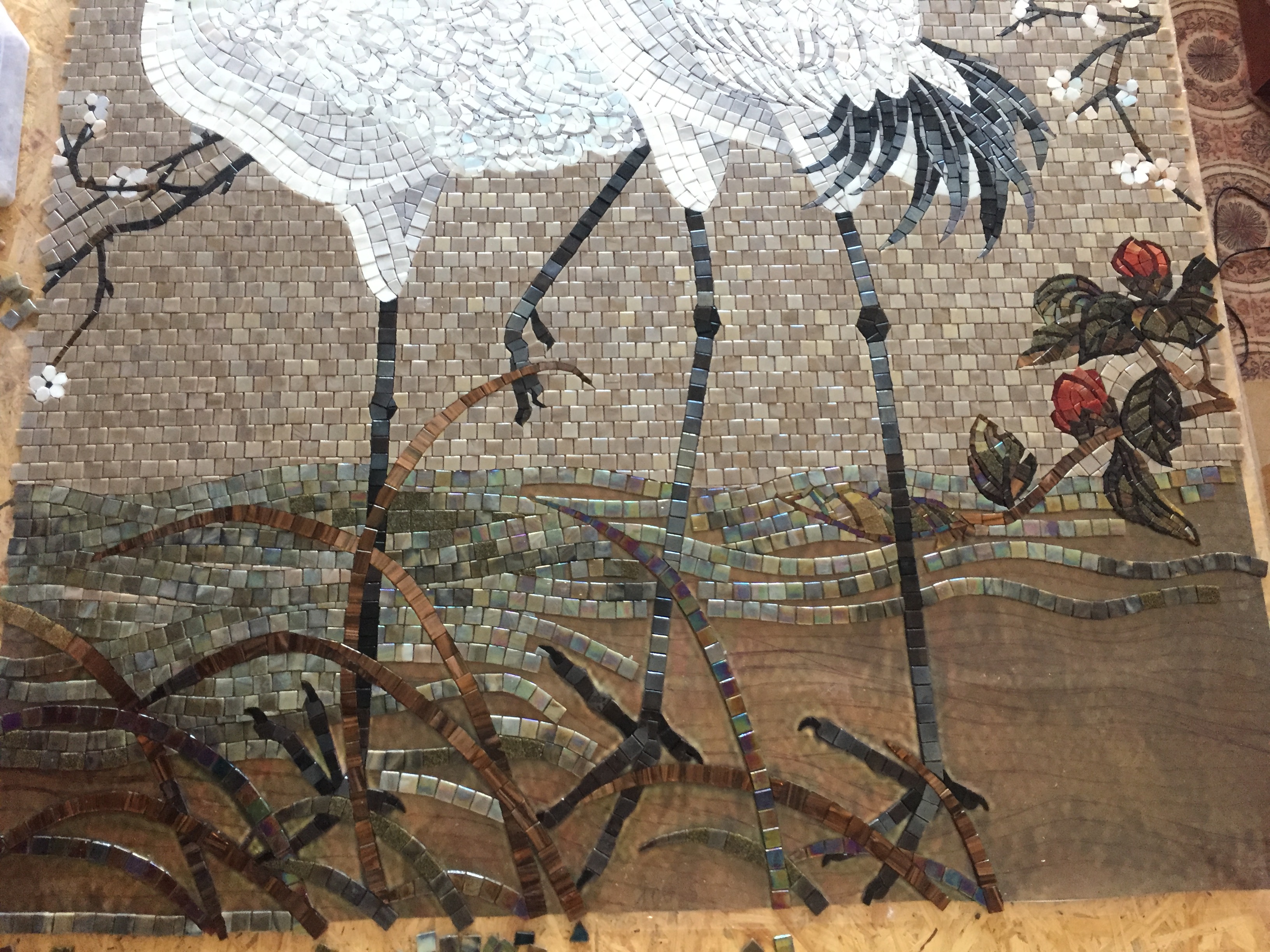 Mozaika panel Żurawie Proces